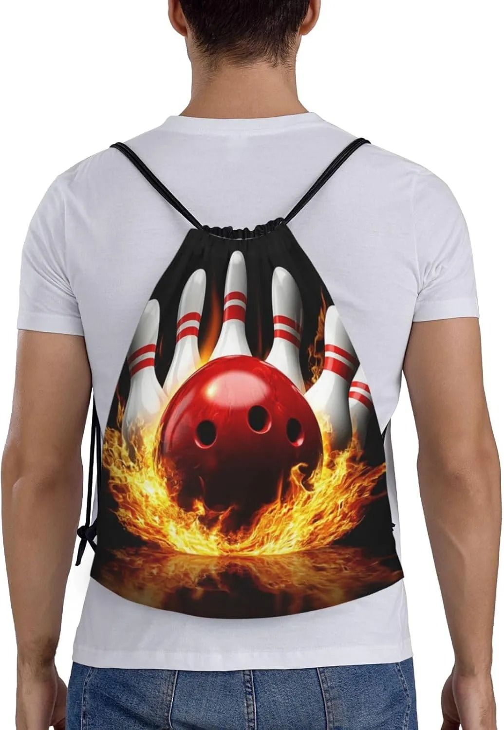 Bowling Ball Pattern Drawstring Backpack Bag - Sports Gym Sack For Women Men
