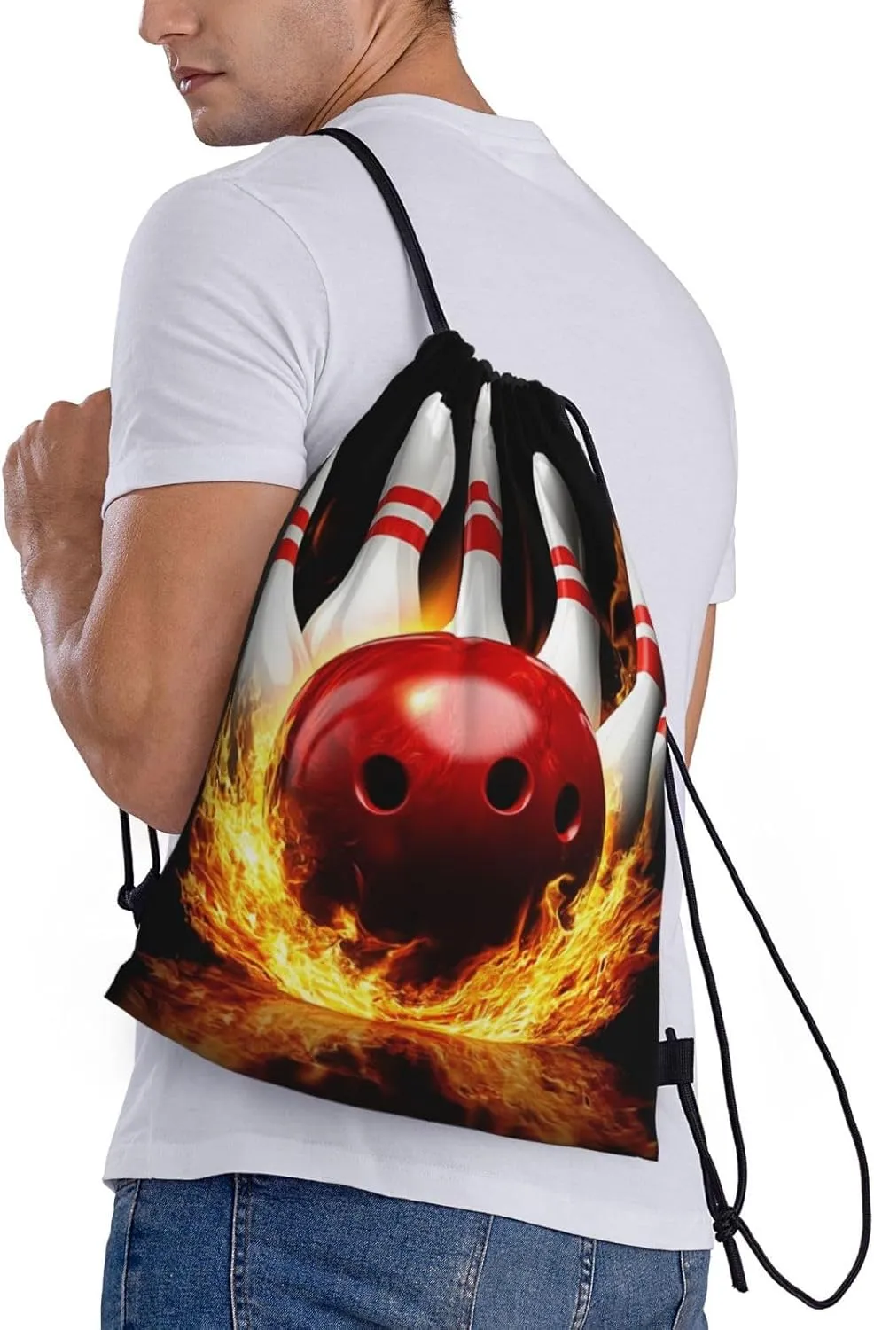 Bowling Ball Pattern Drawstring Backpack Bag - Sports Gym Sack For Women Men