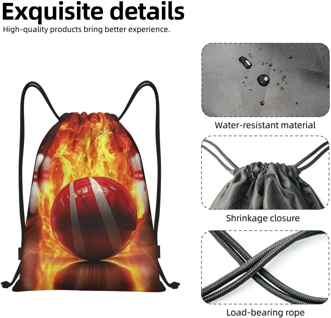 Bowling Ball Pattern Drawstring Backpack Bag - Sports Gym Sack For Women Men