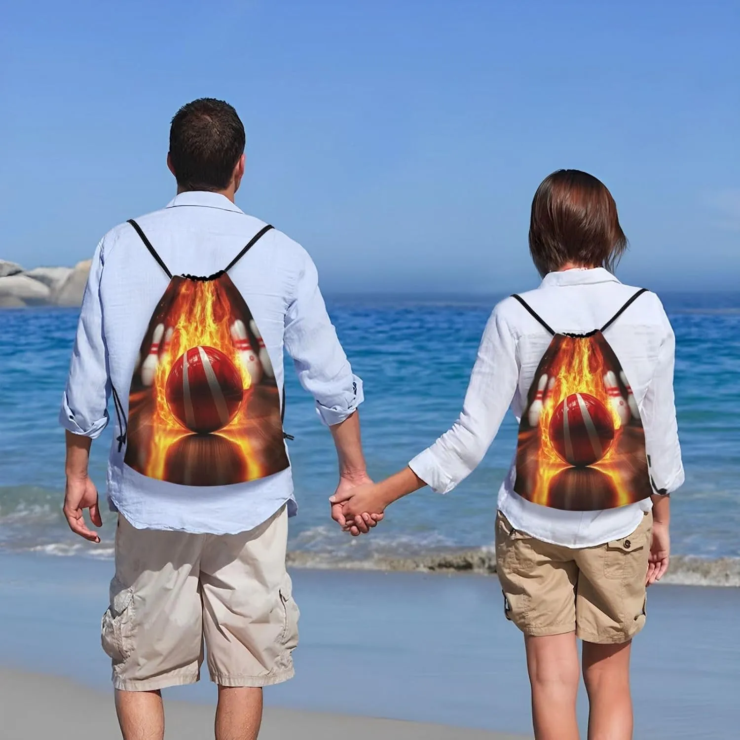Bowling Ball Pattern Drawstring Backpack Bag - Sports Gym Sack For Women Men