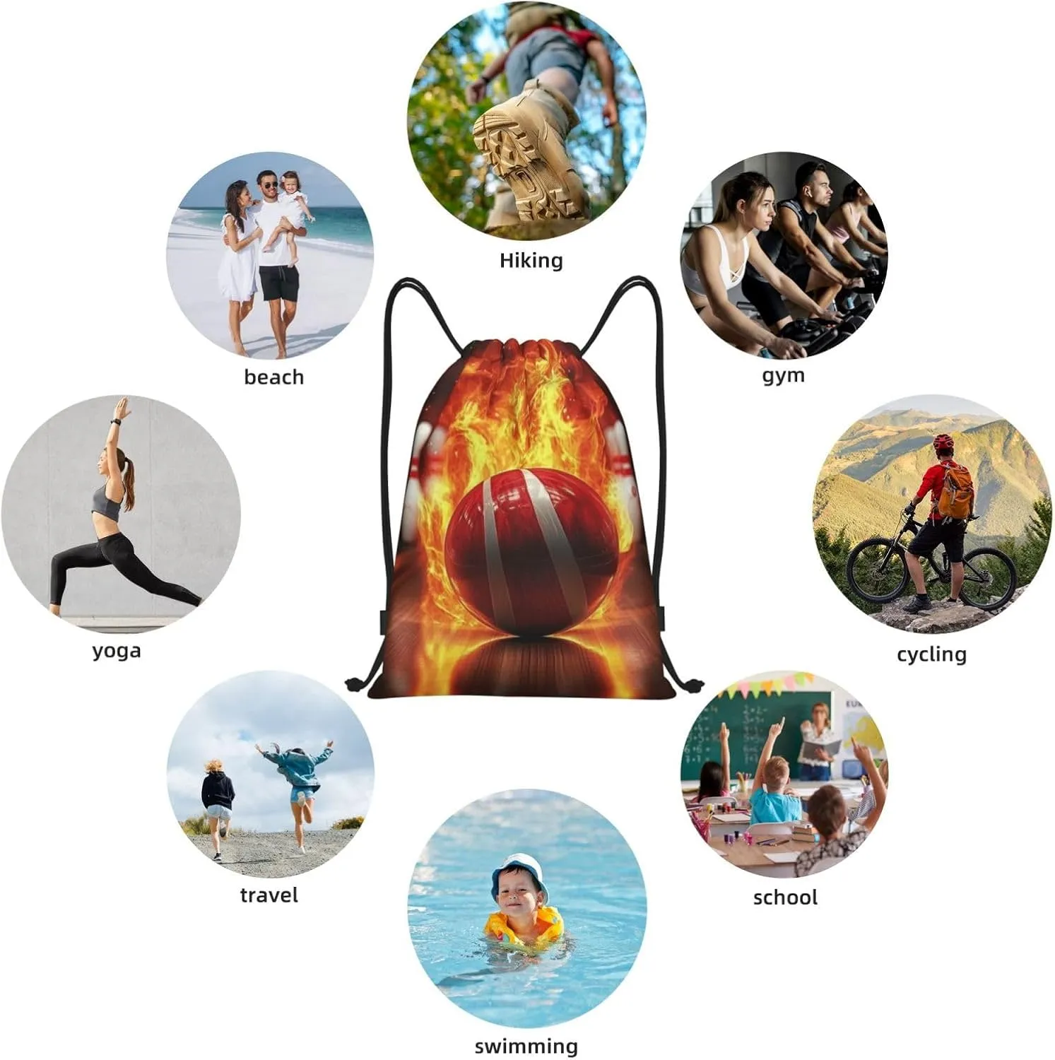 Bowling Ball Pattern Drawstring Backpack Bag - Sports Gym Sack For Women Men