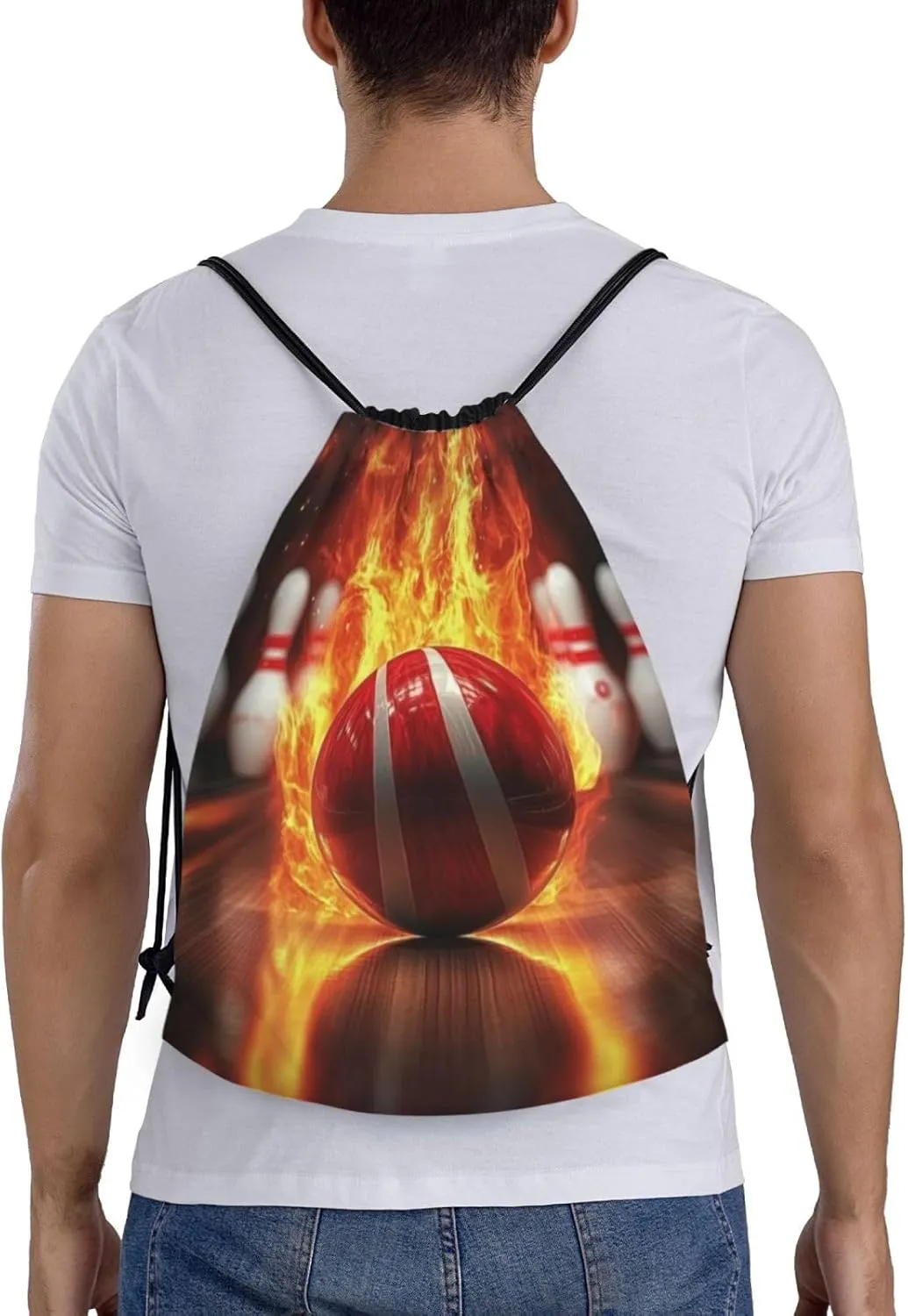 Bowling Ball Pattern Drawstring Backpack Bag - Sports Gym Sack For Women Men
