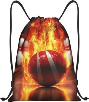 Bowling Ball Pattern Drawstring Backpack Bag - Sports Gym Sack For Women Men