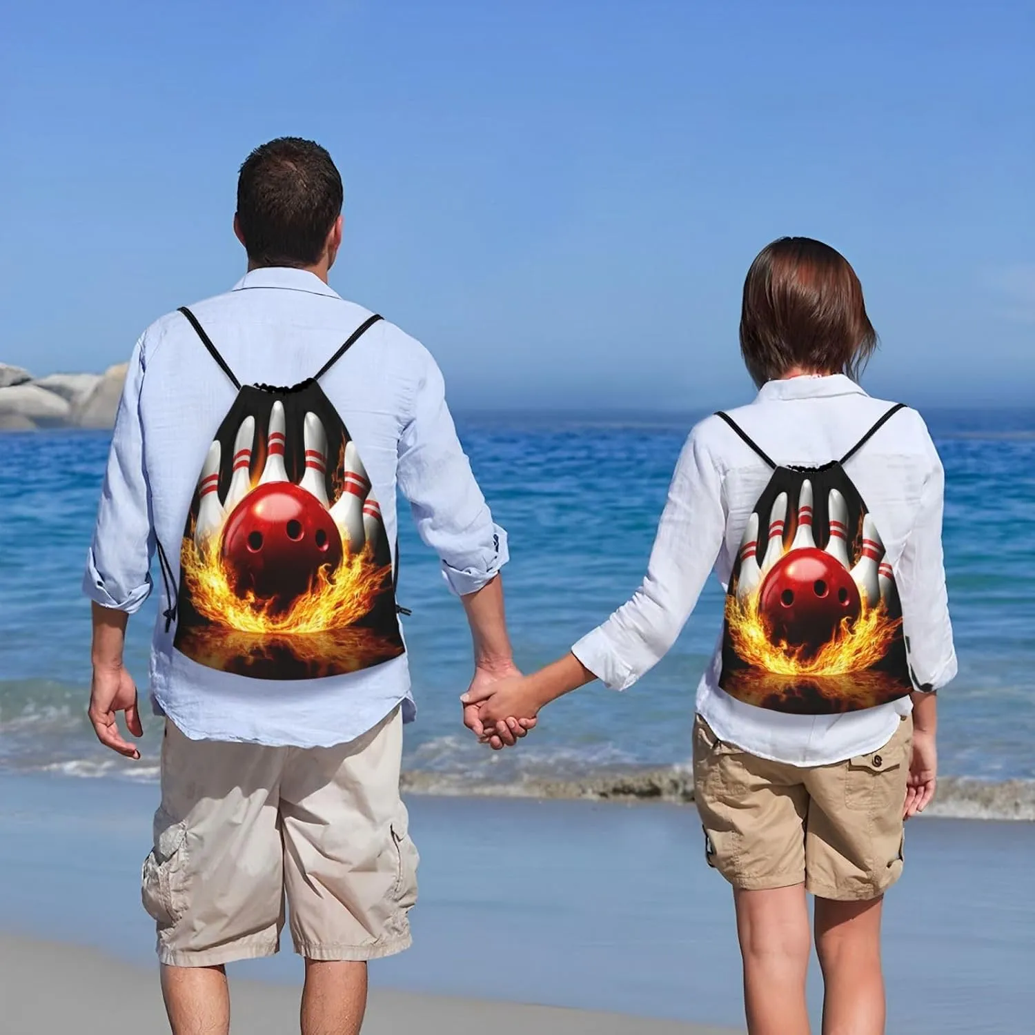 Bowling Ball Pattern Drawstring Backpack Bag - Sports Gym Sack For Women Men