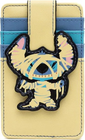 Buckle-Down Disney Vegan Leather Wallet, ID Card Holder, Lilo and Stitch Halloween Mummy Stitch Tan Blues, 3.0" x 5.0"
