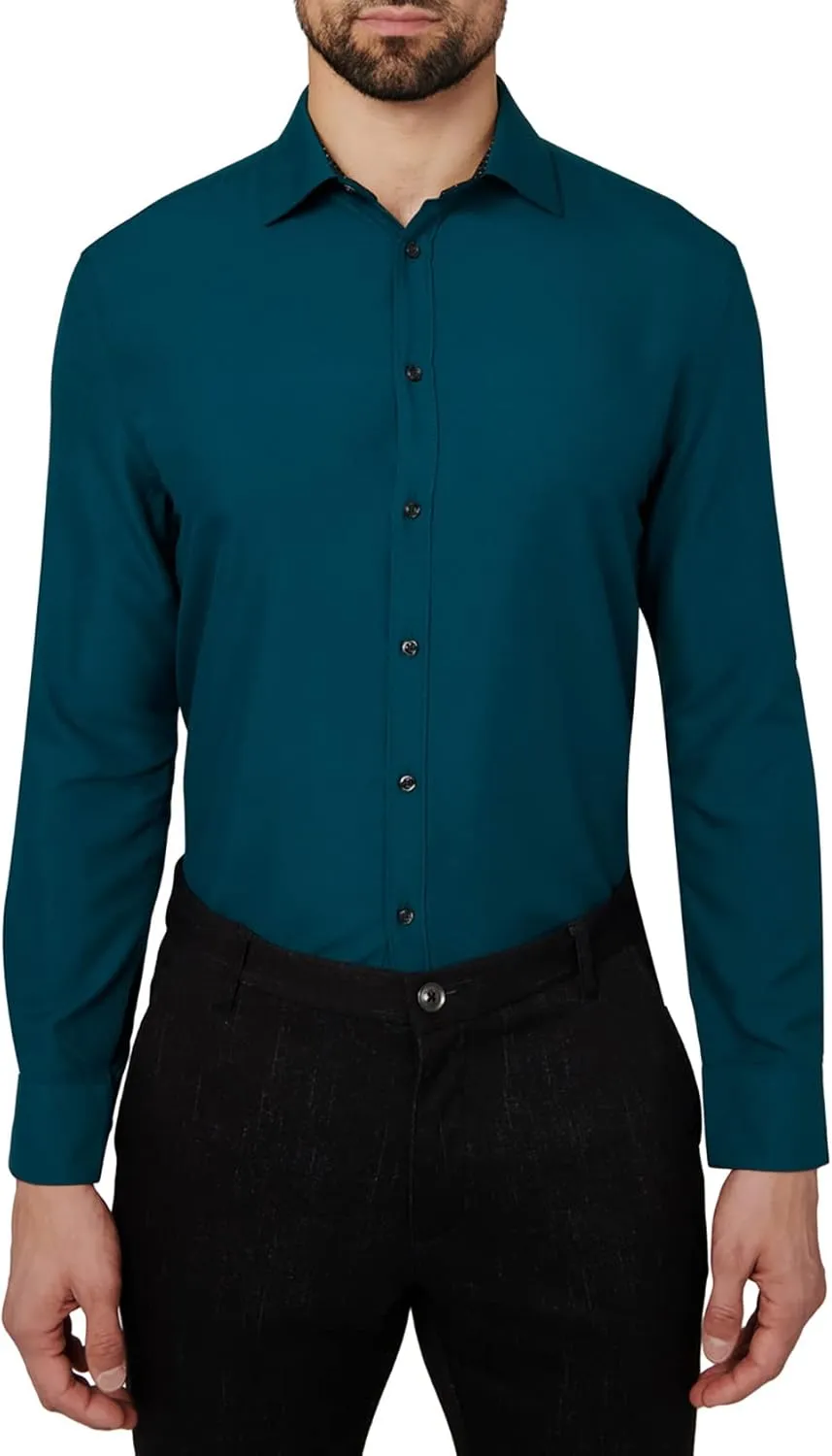 Calabrum Mens Long Sleeve Wrinkle Free Performance Dress Shirt