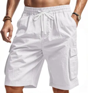 Cargo Shorts for Men Stretch Waist Drawstring Slim Fishing Hiking Long Chino Shorts Lounge Work Pants Multi Pockets