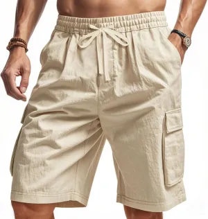 Cargo Shorts for Men Stretch Waist Drawstring Slim Fishing Hiking Long Chino Shorts Lounge Work Pants Multi Pockets