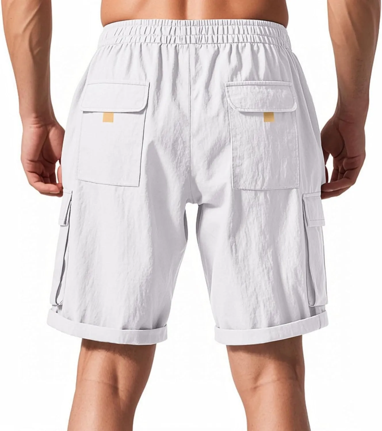 Cargo Shorts for Men Stretch Waist Drawstring Slim Fishing Hiking Long Chino Shorts Lounge Work Pants Multi Pockets