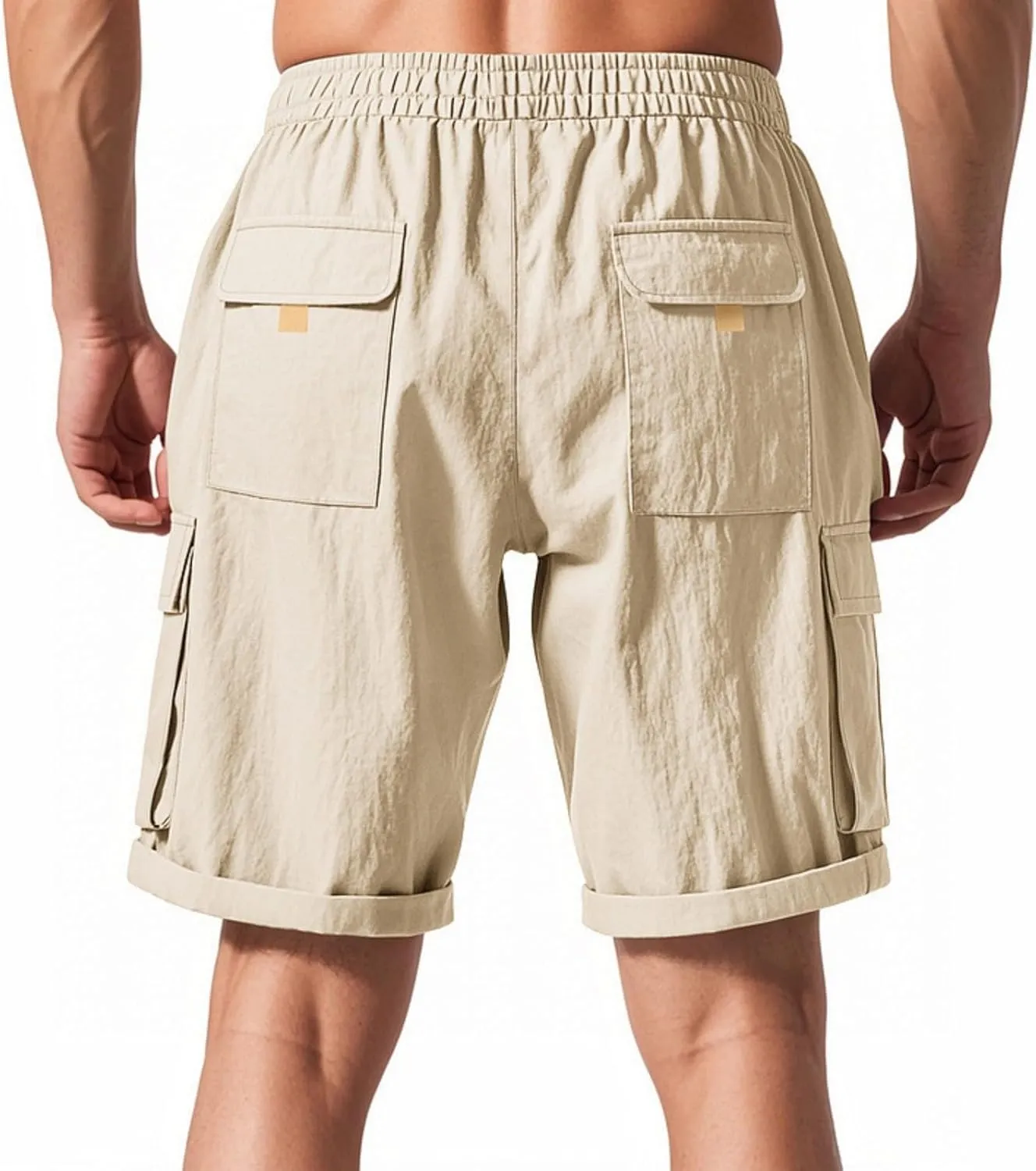 Cargo Shorts for Men Stretch Waist Drawstring Slim Fishing Hiking Long Chino Shorts Lounge Work Pants Multi Pockets