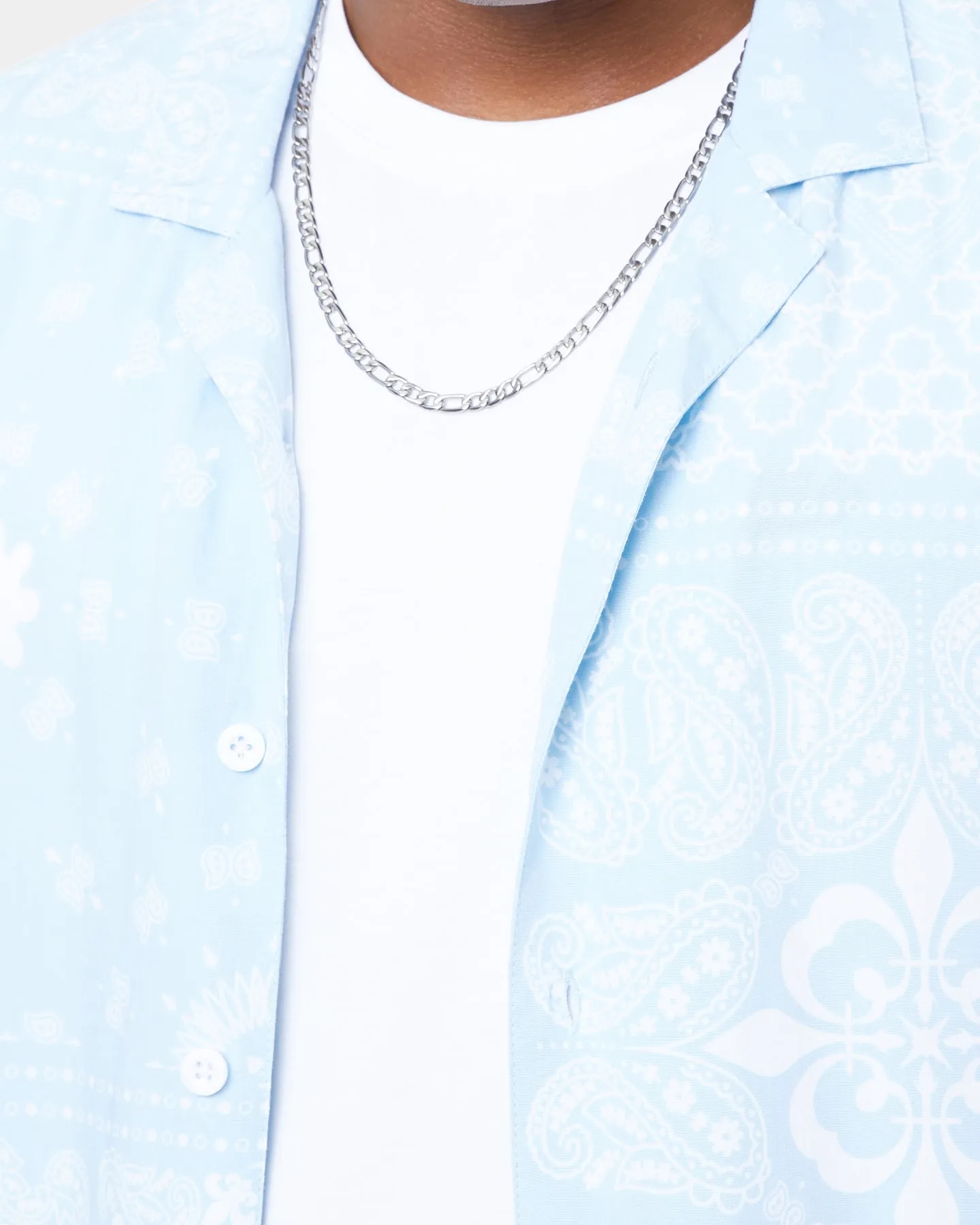 Carre Bandana Ultra Short Sleeve Button Up Shirt Light Blue