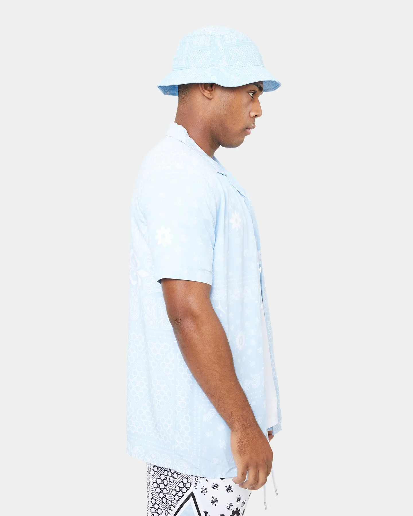Carre Bandana Ultra Short Sleeve Button Up Shirt Light Blue