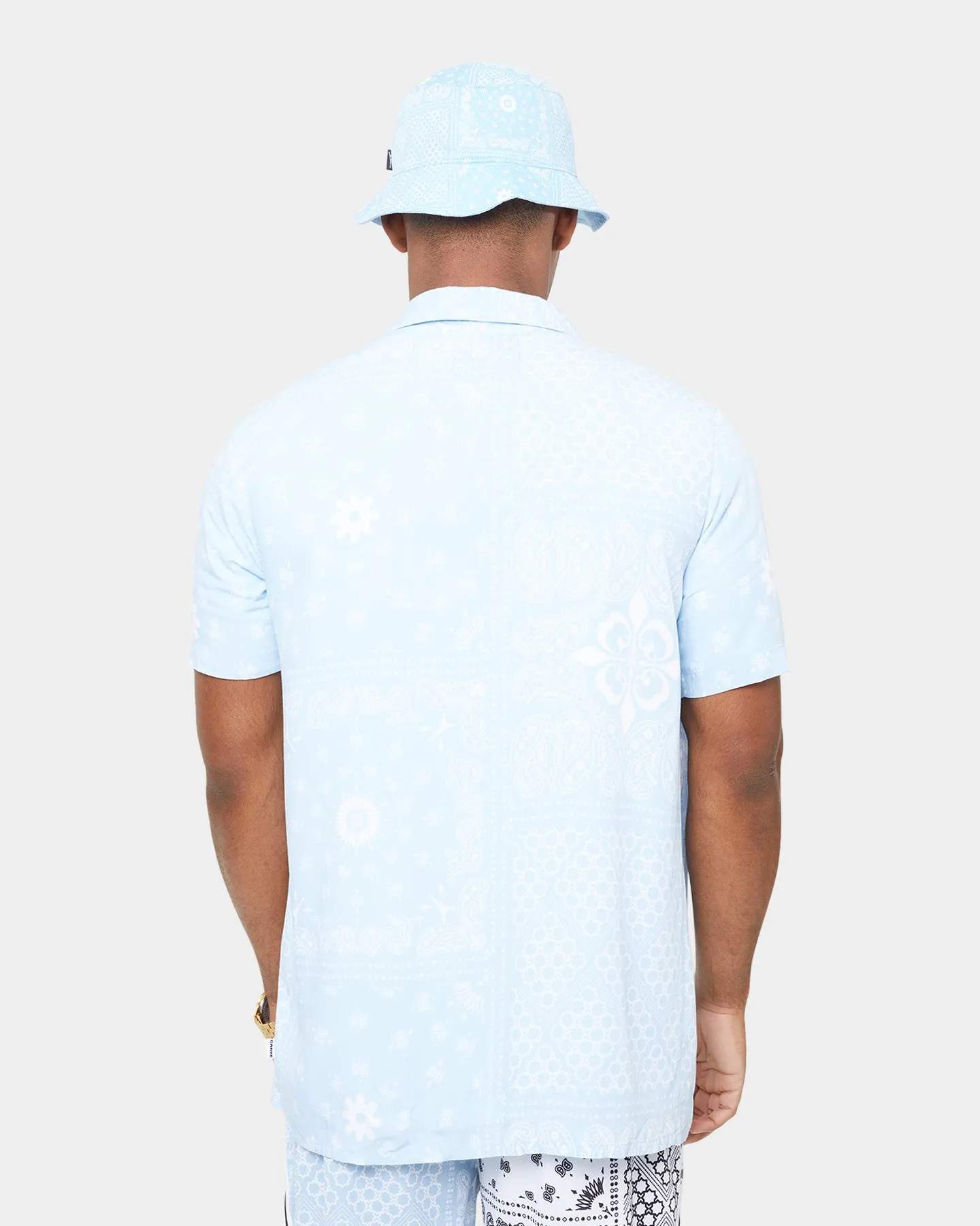 Carre Bandana Ultra Short Sleeve Button Up Shirt Light Blue
