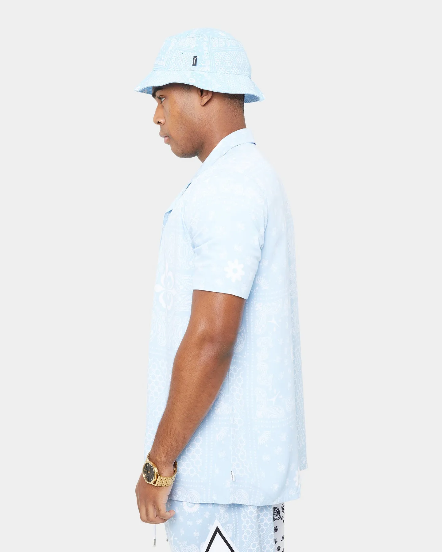 Carre Bandana Ultra Short Sleeve Button Up Shirt Light Blue