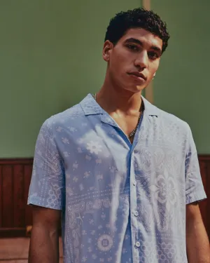 Carre Bandana Ultra Short Sleeve Button Up Shirt Light Blue