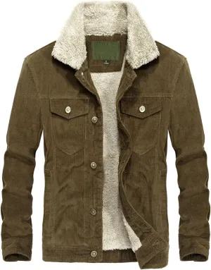 CHARTOU Men's Vintage Button-Front Slim Fit Corduroy Denim Jacket