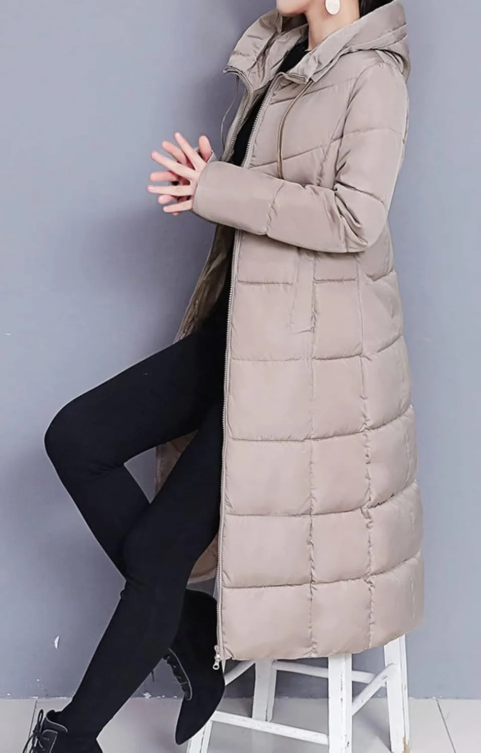 CHARTOU Women's Hooded Long Puffer Jacket Padded Down Alternative Winter Coat Outwear