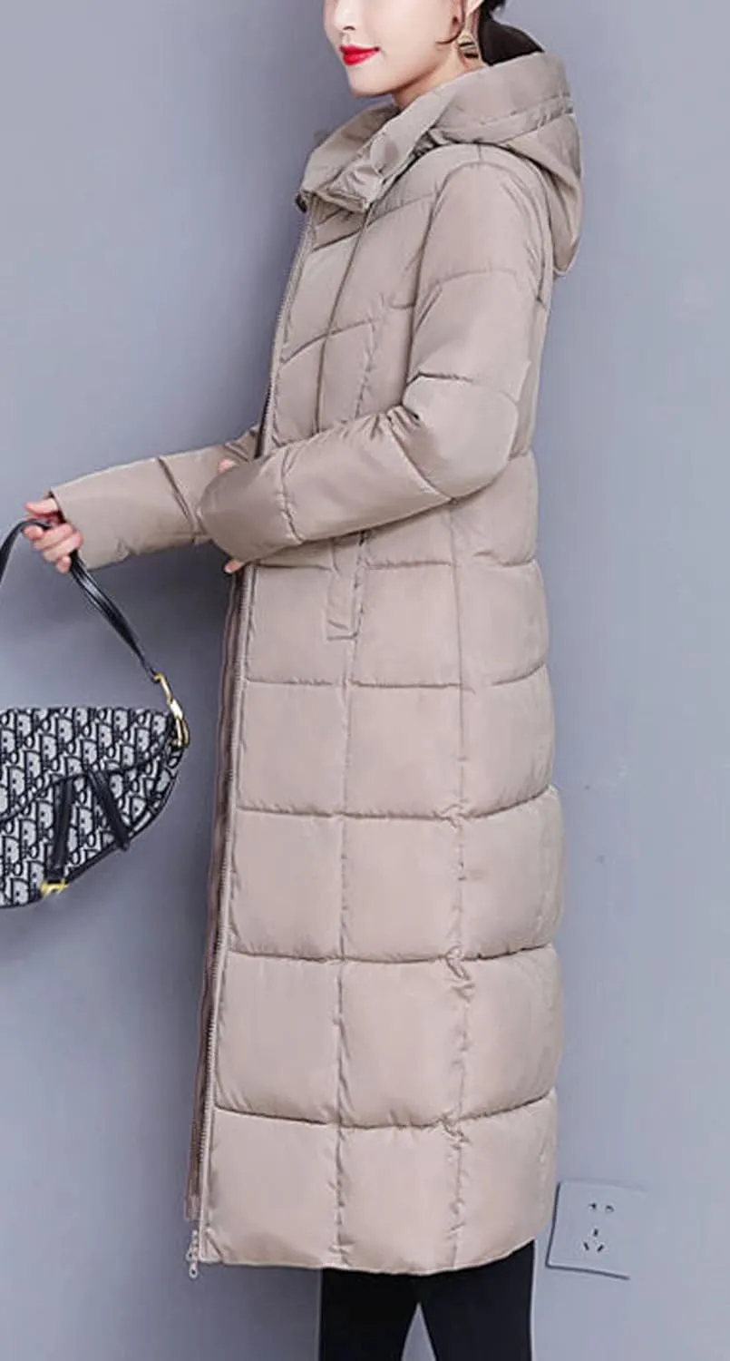 CHARTOU Women's Hooded Long Puffer Jacket Padded Down Alternative Winter Coat Outwear