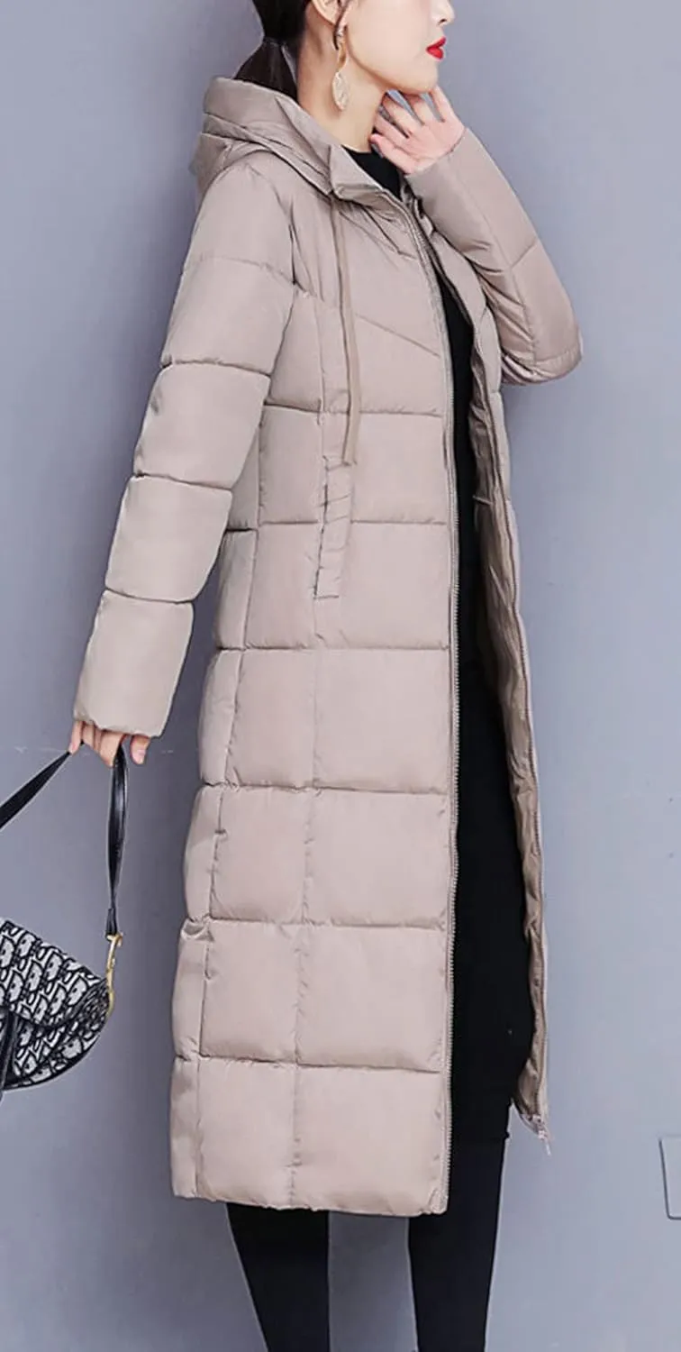 CHARTOU Women's Hooded Long Puffer Jacket Padded Down Alternative Winter Coat Outwear