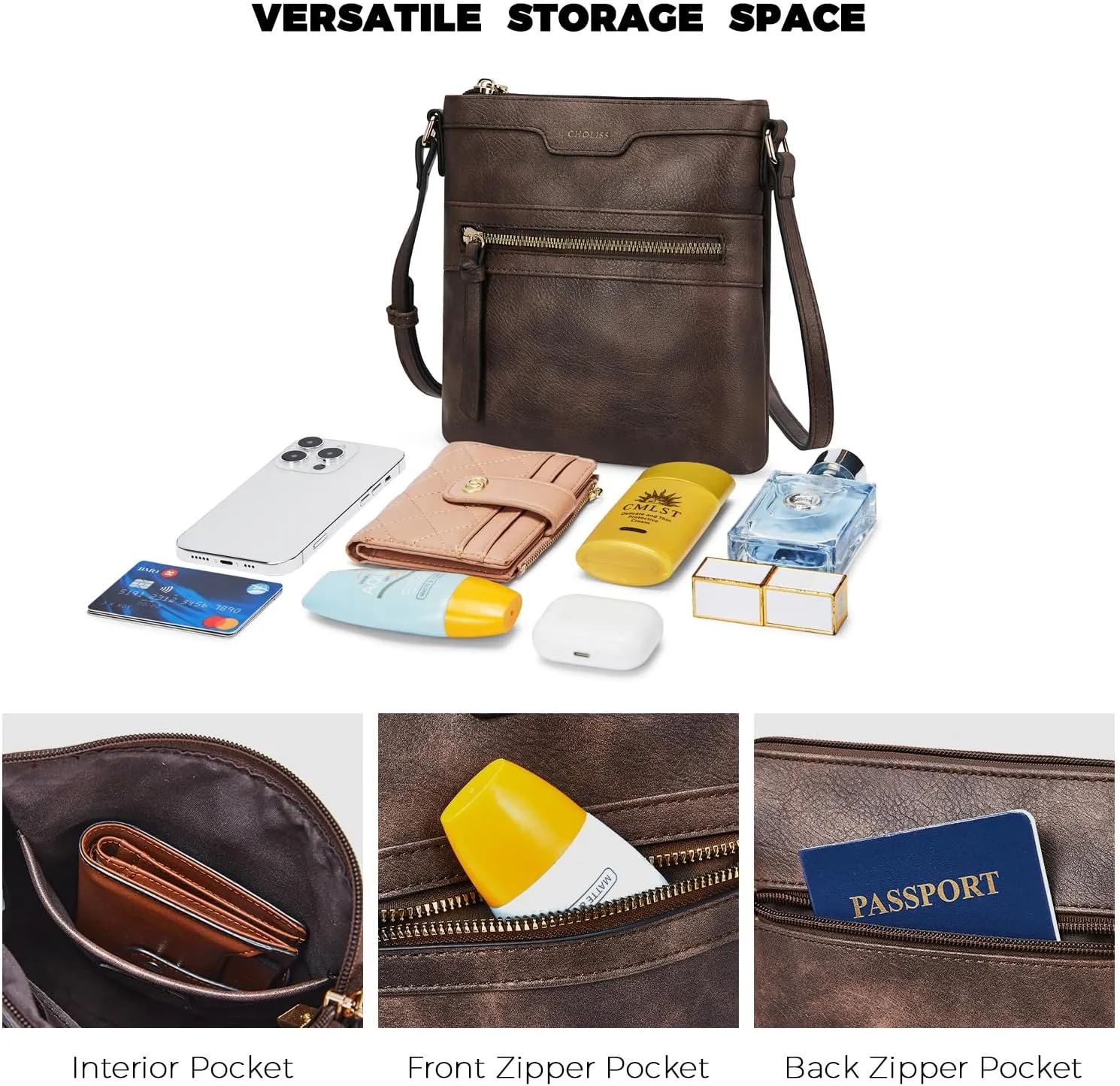 CHOLISS Mini Crossbody Bags for Women, Small Purses for Women with Vegan Leather, Travel Over Shoulder Bag