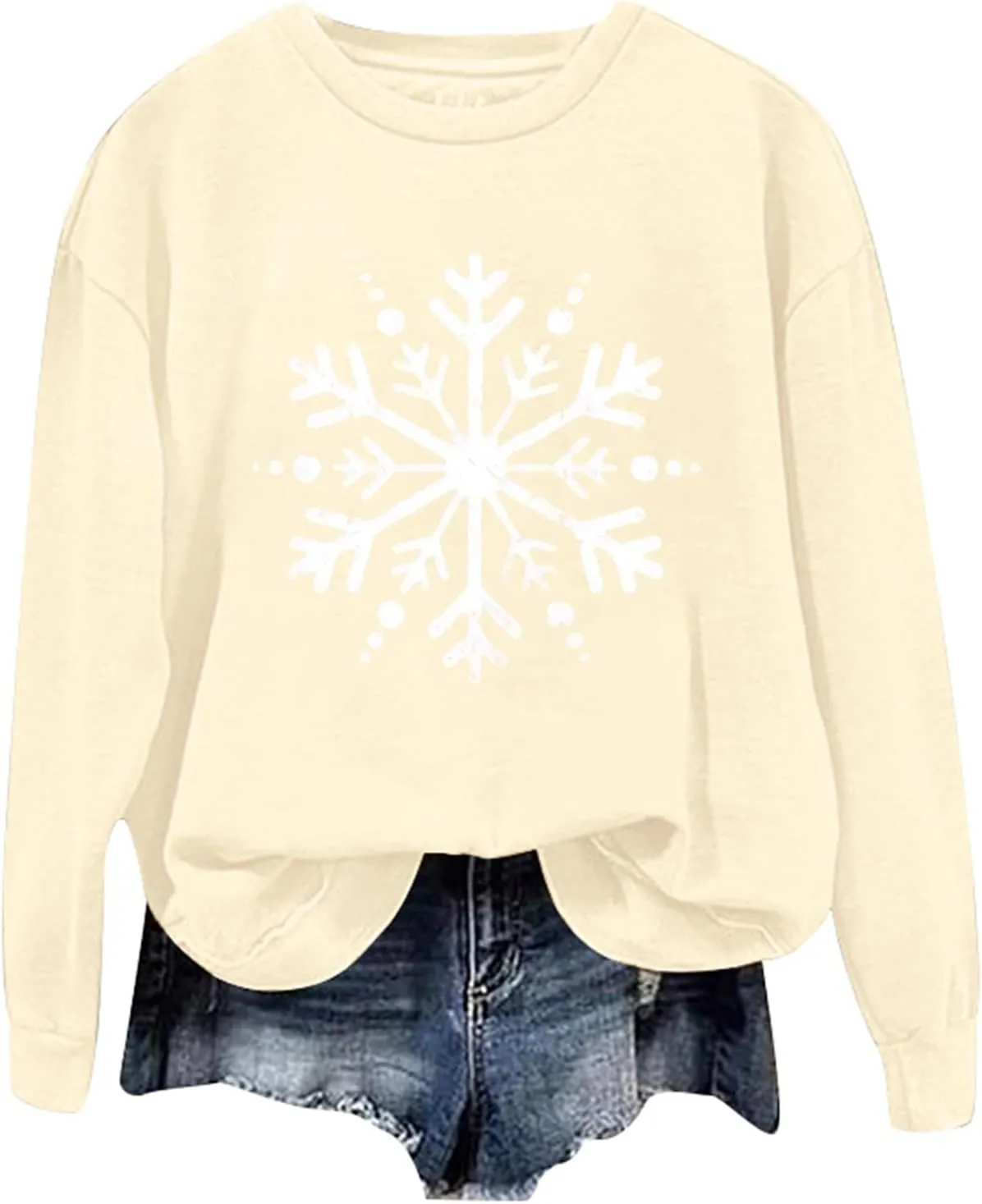 Christmas Sweatshirt for Women Snowflake Graphic Long Sleeve Casual Pullover Drop Shoulder Crewneck Trendy Clothes