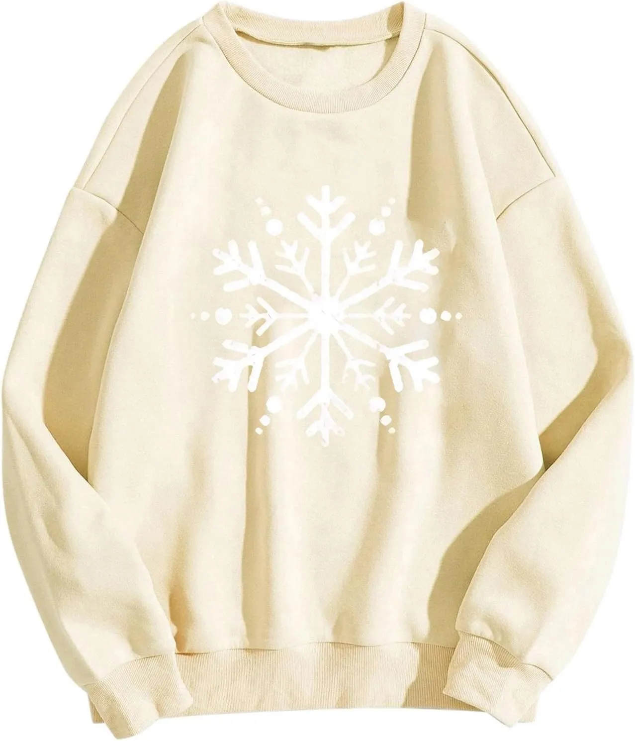 Christmas Sweatshirt for Women Snowflake Graphic Long Sleeve Casual Pullover Drop Shoulder Crewneck Trendy Clothes
