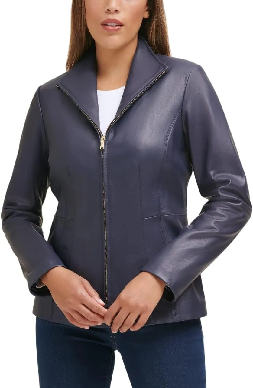 Cole Haan Women's Leather Wingtip Collared Jacket