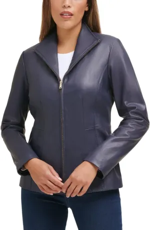Cole Haan Women's Leather Wingtip Collared Jacket