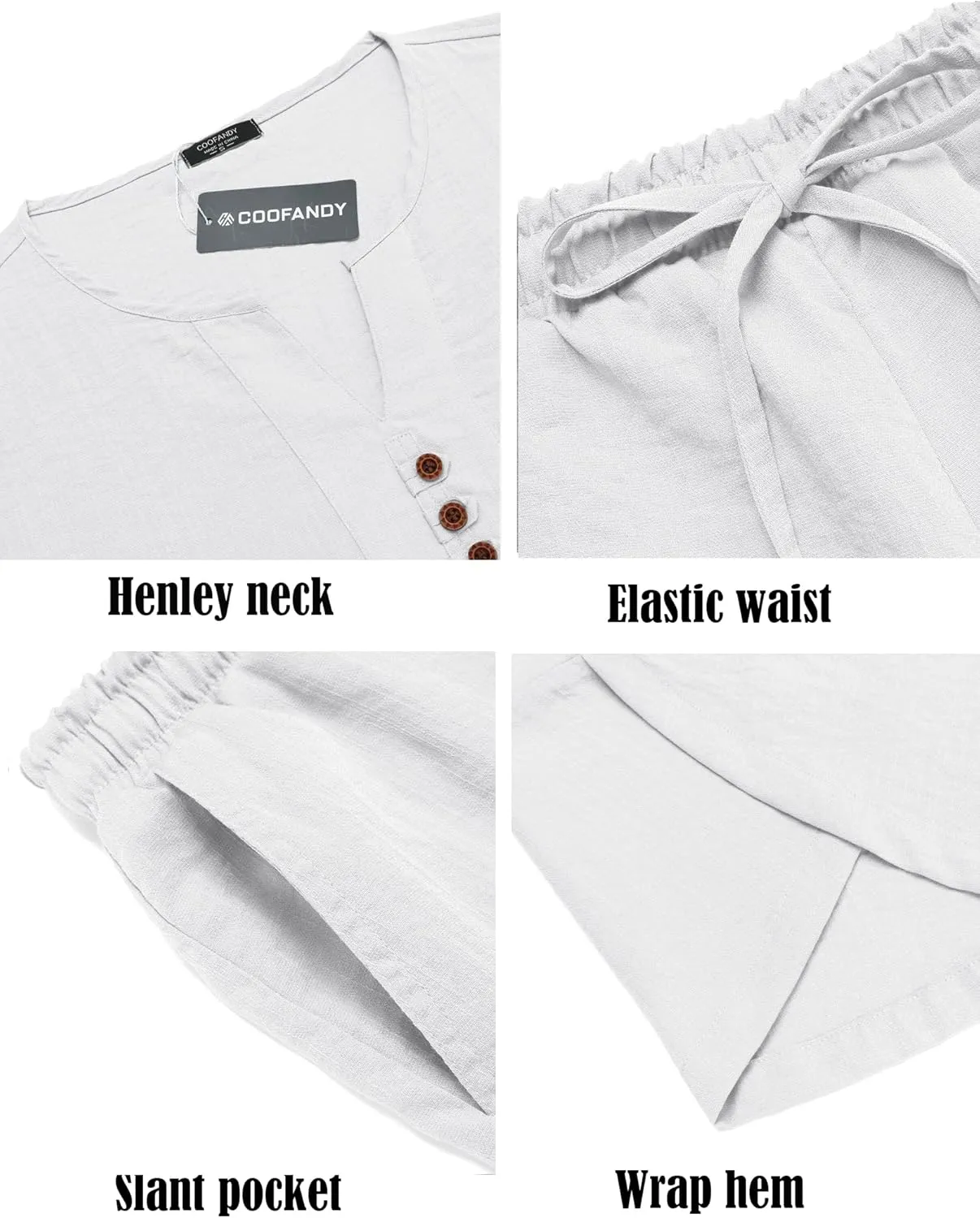 COOFANDY Men's 2 Pieces Linen Set Henley Shirt Short Sleeve and Harem Capri Pants Wide Leg Baggy Beach Yoga Trousers Outfits