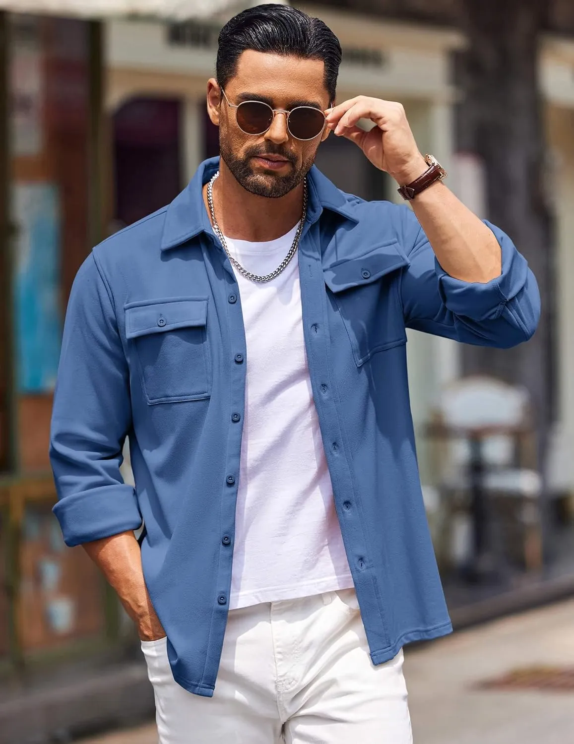 COOFANDY Men's Shirt Jacket Long Sleeve Overshirt Casual Button Down Shacket Thermal Shirts with Pockets