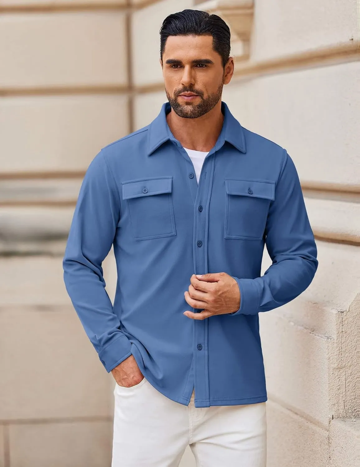 COOFANDY Men's Shirt Jacket Long Sleeve Overshirt Casual Button Down Shacket Thermal Shirts with Pockets