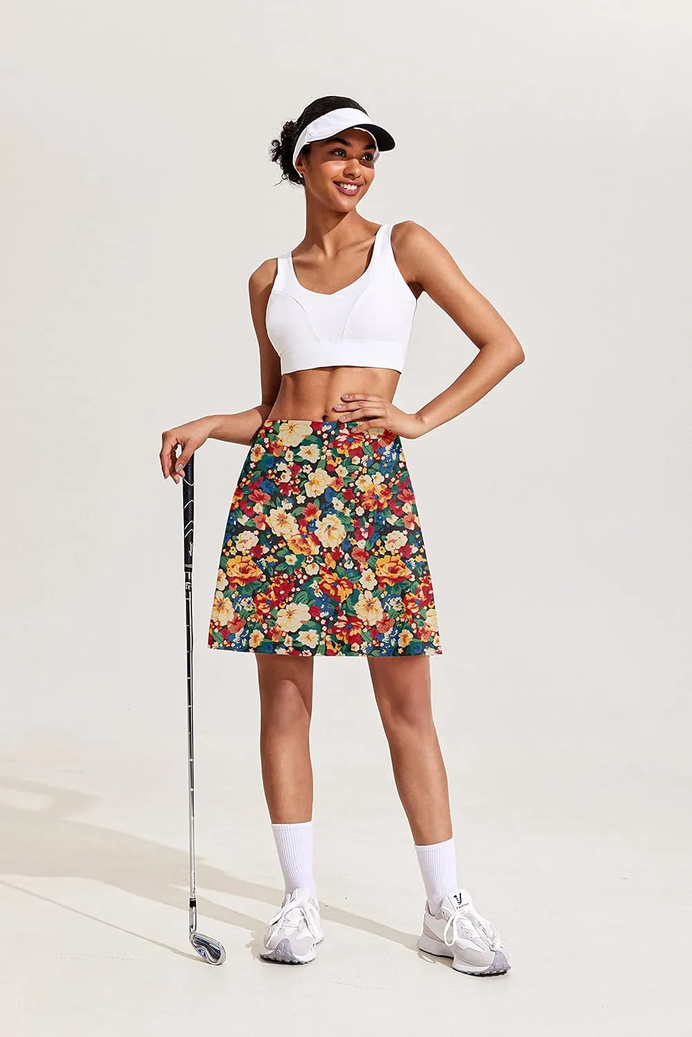 COOrun 18" Tennis Skirt Knee Length High Waist Skorts Skirts for Women Golf Pleated Built-in Shorts Skirts with Pockets