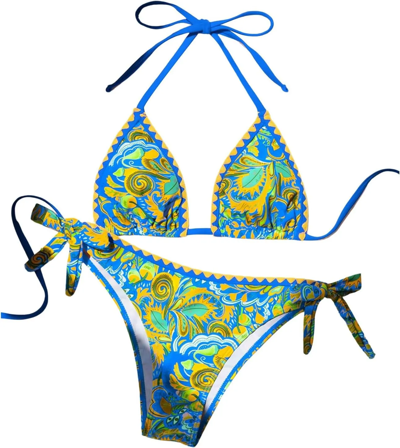 COZYEASE Women's Bikini Sets 2 Piece Halter Triangle Allover Print Swimsuit Set Boho Knot Side Bathing Suit Set