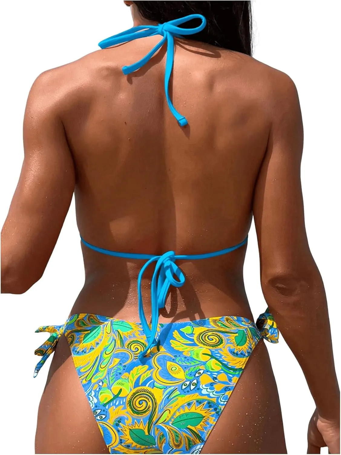 COZYEASE Women's Bikini Sets 2 Piece Halter Triangle Allover Print Swimsuit Set Boho Knot Side Bathing Suit Set