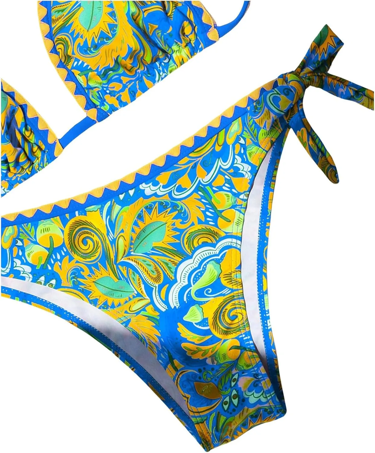 COZYEASE Women's Bikini Sets 2 Piece Halter Triangle Allover Print Swimsuit Set Boho Knot Side Bathing Suit Set