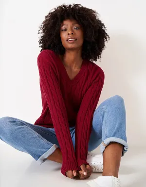 Crew Clothing Chunky Heritage V-Neck Cable Knit Jumper