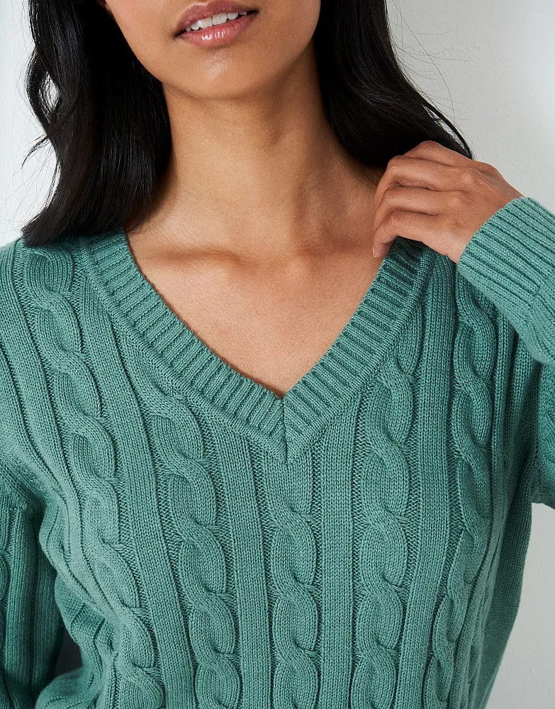 Crew Clothing Chunky Heritage V-Neck Cable Knit Jumper