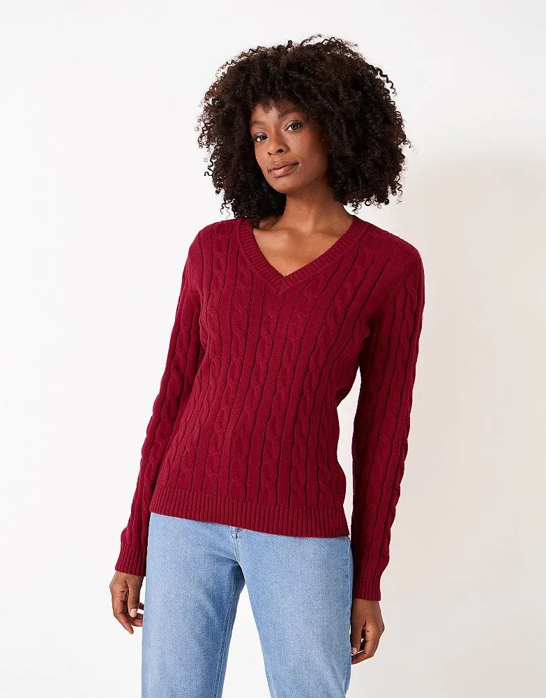 Crew Clothing Chunky Heritage V-Neck Cable Knit Jumper