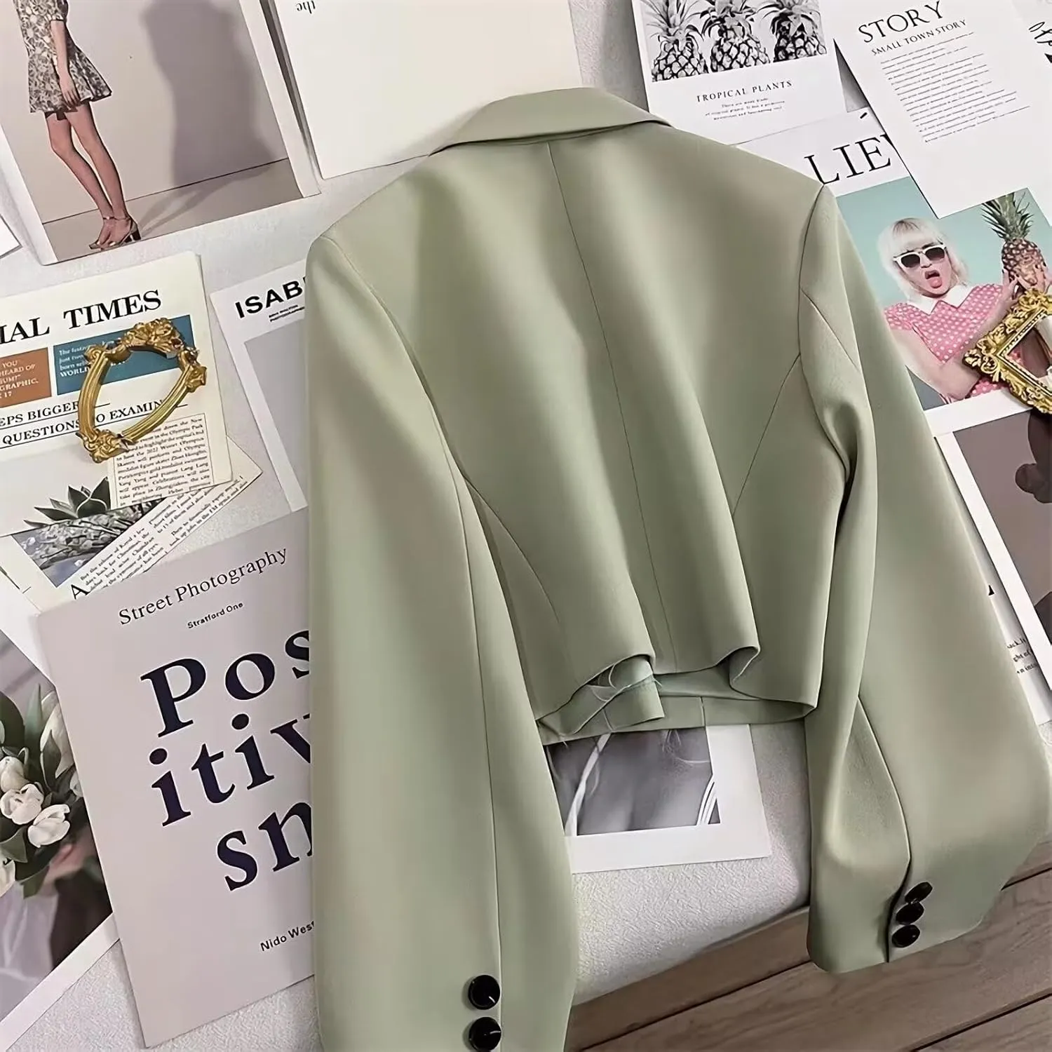 Cropped Blazer for Women Trendy Petite Jacket Dressy Casual Long Sleeve Work Office Crop Top JNZJK005