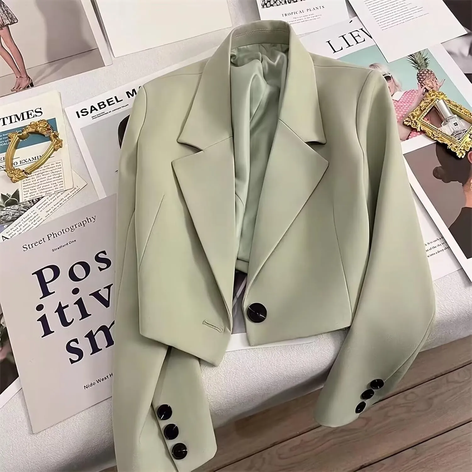 Cropped Blazer for Women Trendy Petite Jacket Dressy Casual Long Sleeve Work Office Crop Top JNZJK005
