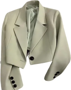 Cropped Blazer for Women Trendy Petite Jacket Dressy Casual Long Sleeve Work Office Crop Top JNZJK005