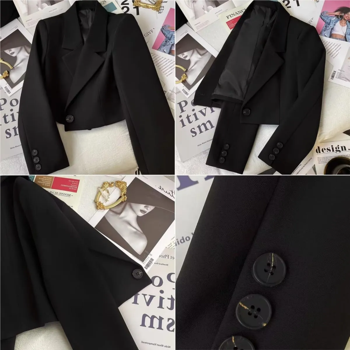 Cropped Blazer for Women Trendy Petite Jacket Dressy Casual Long Sleeve Work Office Crop Top JNZJK005