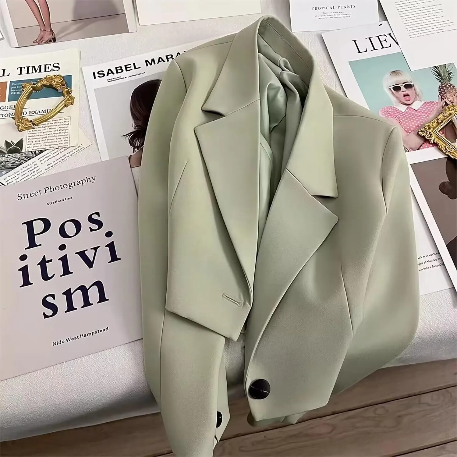 Cropped Blazer for Women Trendy Petite Jacket Dressy Casual Long Sleeve Work Office Crop Top JNZJK005