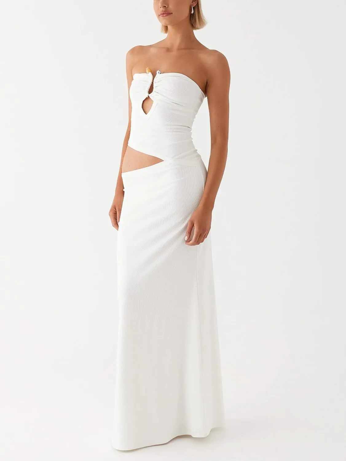 Cut Out Maxi Tube Dresses for Women Sexy Y2k Strapless Backless Bodycon Long Dress Summer Sleeveless Hollow Sundress