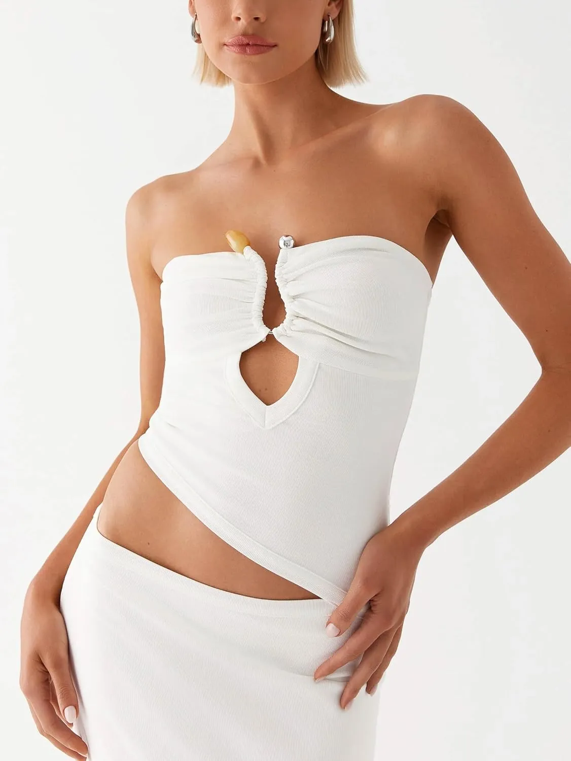 Cut Out Maxi Tube Dresses for Women Sexy Y2k Strapless Backless Bodycon Long Dress Summer Sleeveless Hollow Sundress