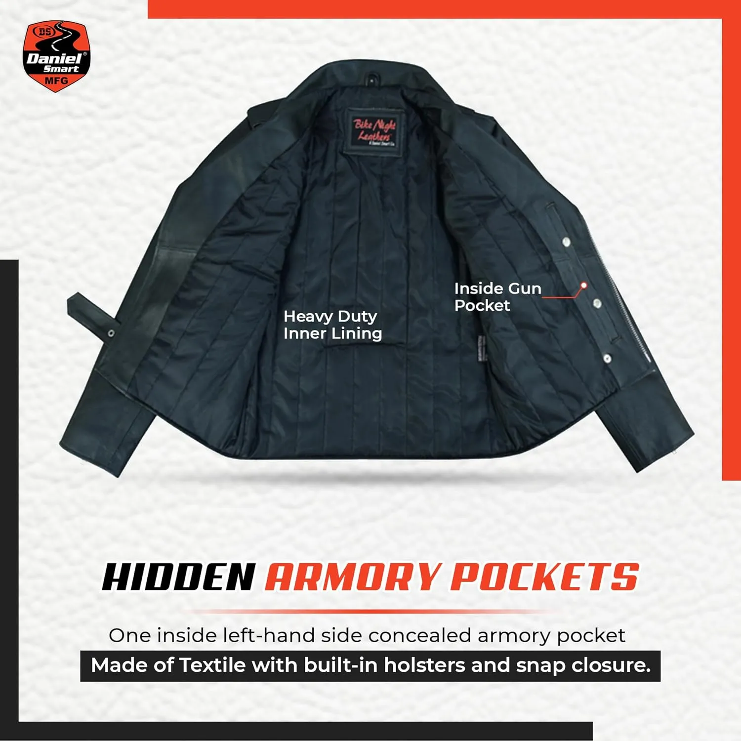 Daniel Smart Men Motorcycle Leather Jacket Black Economy Biker Leather Jacket with Concealment Armory Pocket