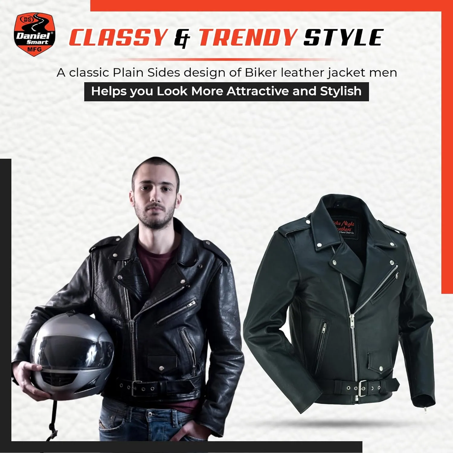 Daniel Smart Men Motorcycle Leather Jacket Black Economy Biker Leather Jacket with Concealment Armory Pocket