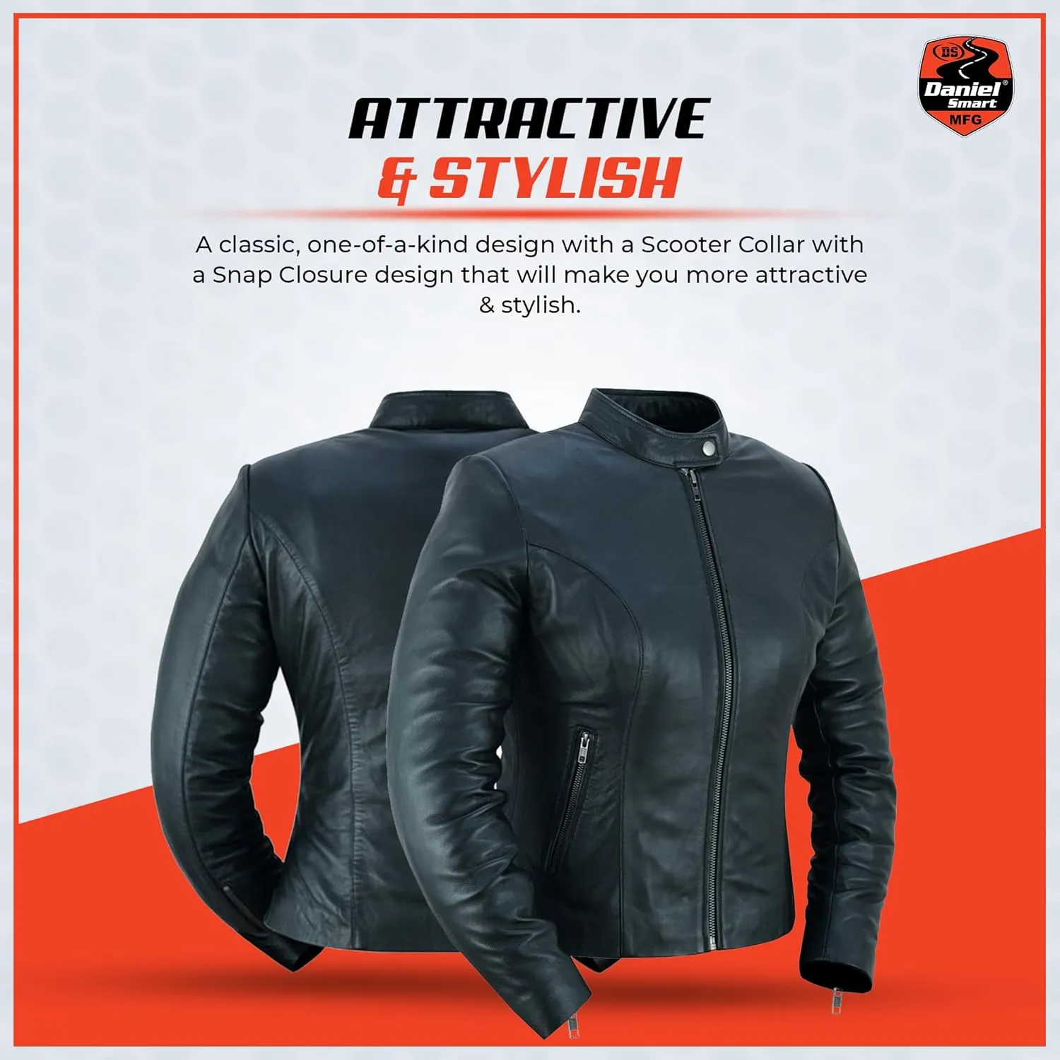 Daniel Smart Women Motorcycle Jacket Lambskin Motorcycle Leather Jacket with Scooter Collar Design & Multipurpose Pockets