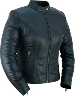 Daniel Smart Women Motorcycle Jacket Lambskin Motorcycle Leather Jacket with Scooter Collar Design & Multipurpose Pockets