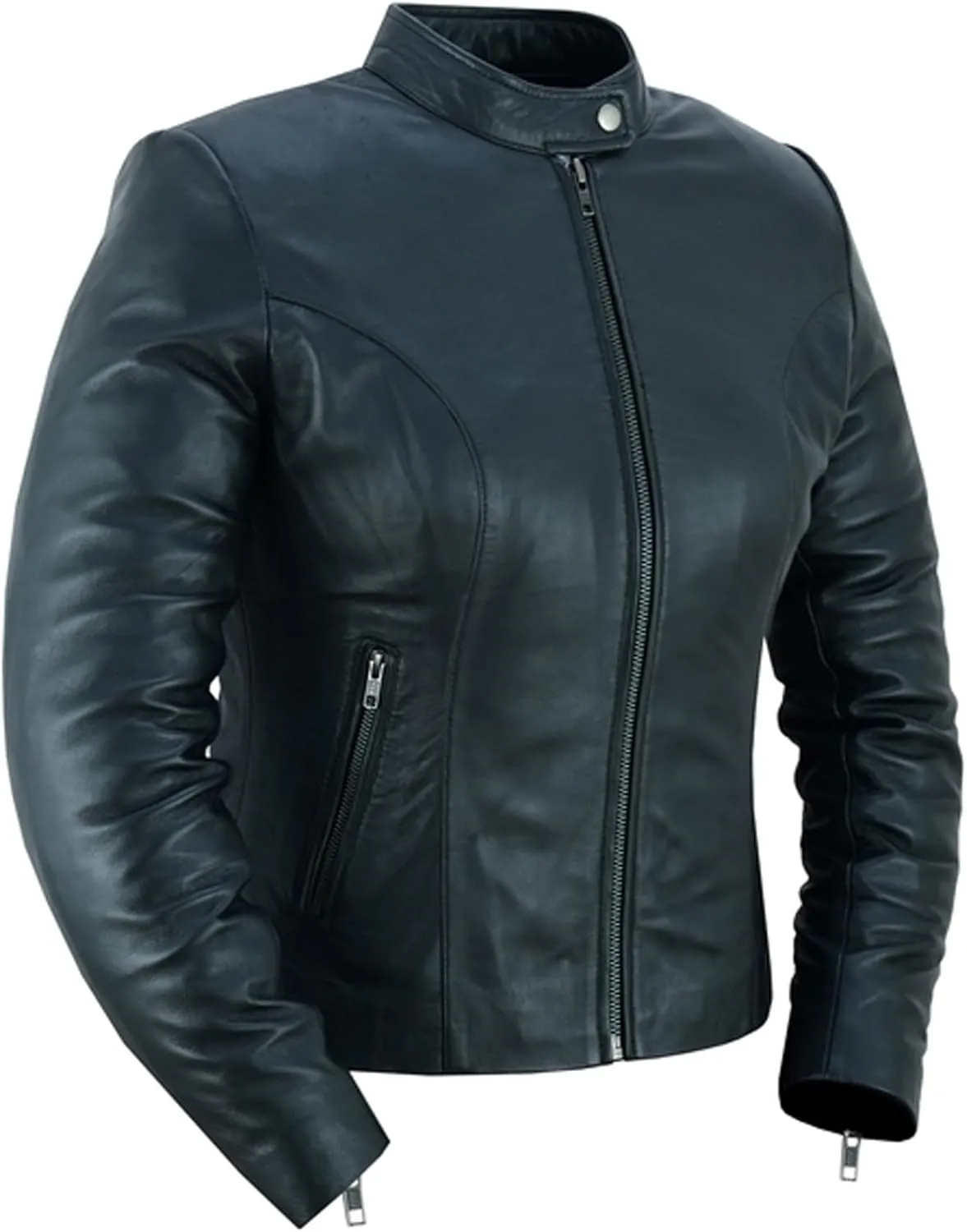 Daniel Smart Women Motorcycle Jacket Lambskin Motorcycle Leather Jacket with Scooter Collar Design & Multipurpose Pockets
